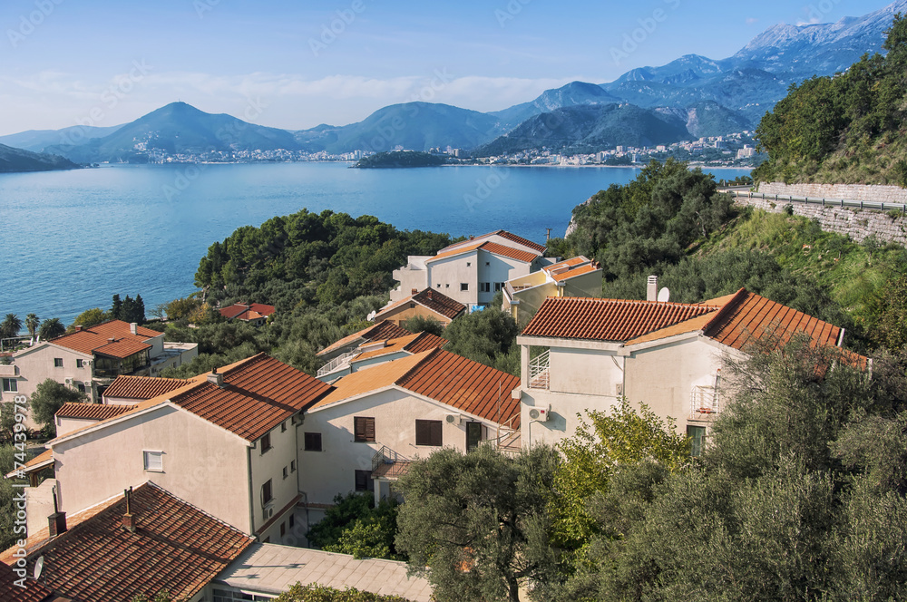 Aerial view of coastal town, Budvanska Riviera, Montenegro