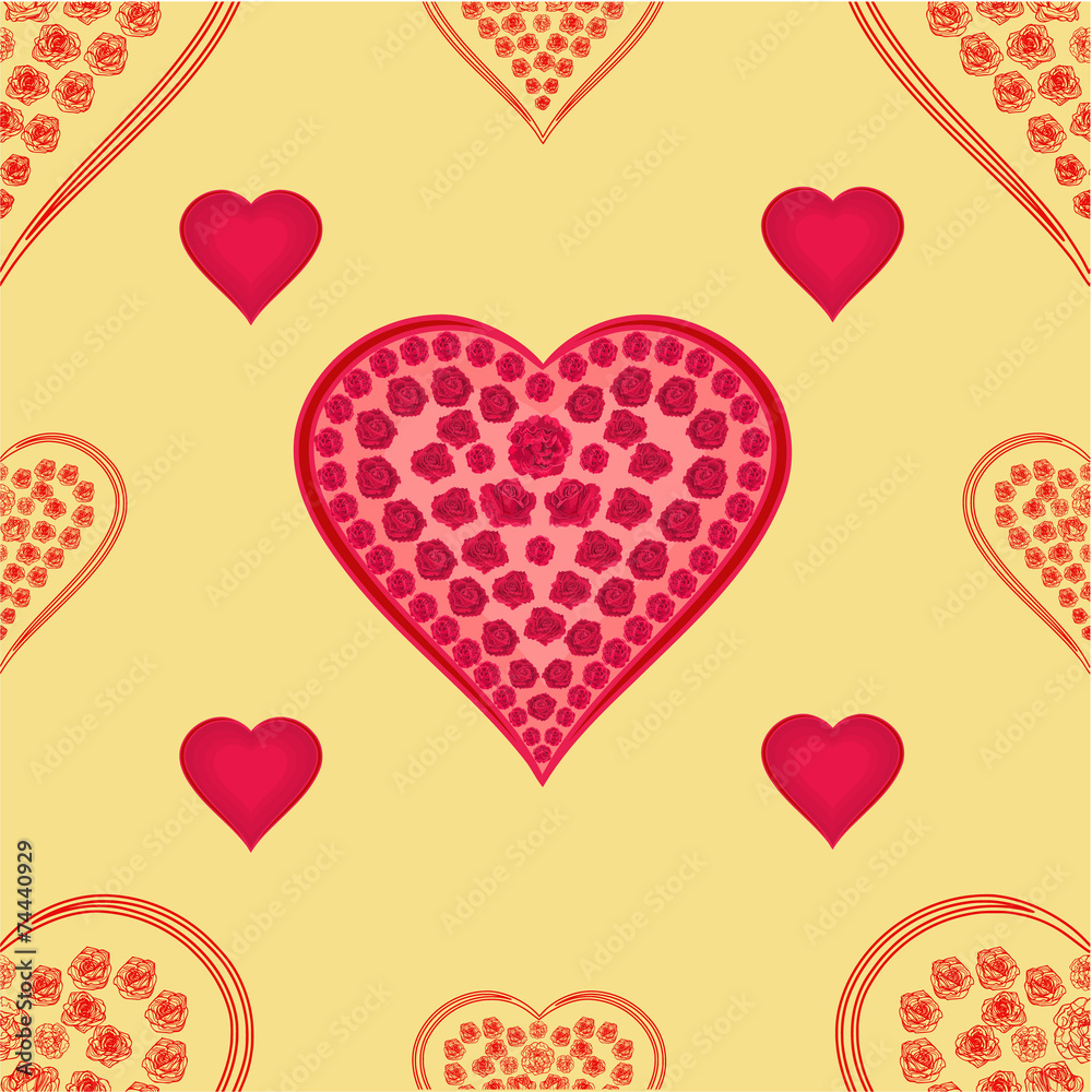 Valentines day seamless texture  hearts with roses vector