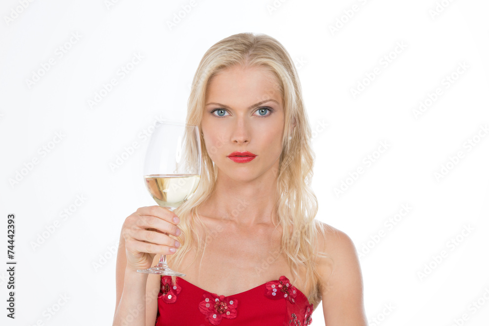 sensual nordic girl holding a white wine glass on white backgrou sensual nordic girl holding a white wine glass on white backgrou