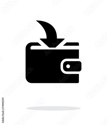 Incoming payment in wallet icon on white background.