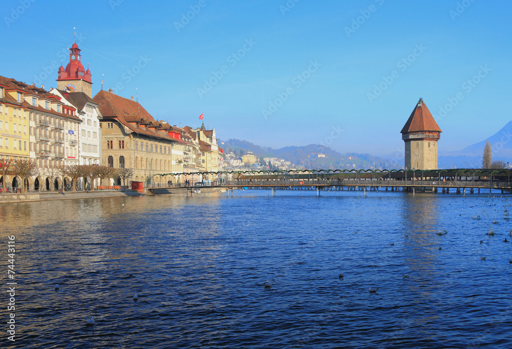 River, Bridge, Wasserturm tower. Lucerne, Switzerland