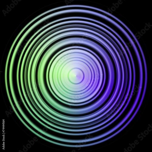 Rainbow colored disc, sphere in black background