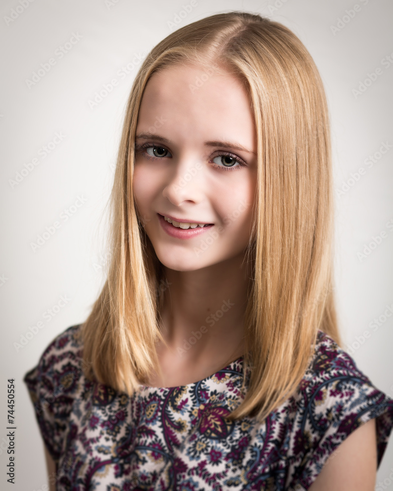 Beautiful Young Blond Teenage Girl in Flower Top Beautiful Young Blond Teenage Girl in Flower Top
