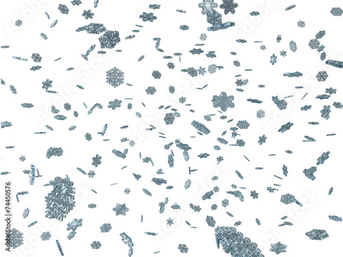 3D falling snowflakes winter background.