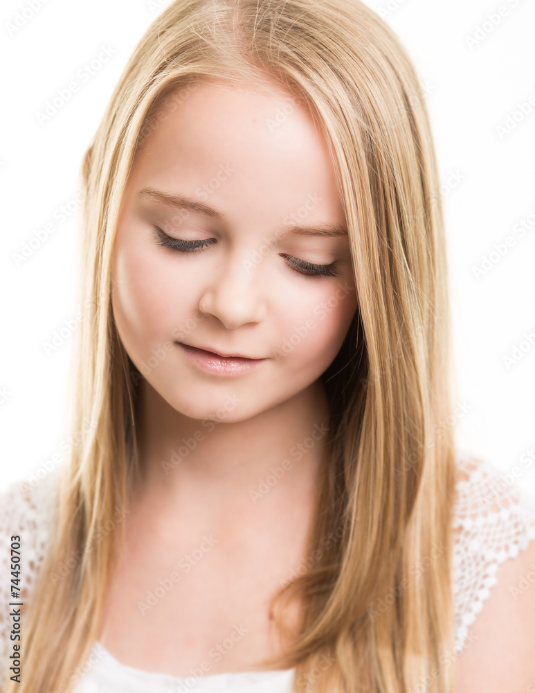 Blond Young Teenage Girl Dressed In White in the Studio Blond Young Teenage Girl Dressed In White in the Studio
