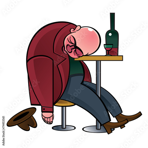 Alcoholic – drunk man asleep on the table