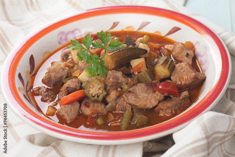 Pork and okra gumbo meal Pork and okra gumbo meal
