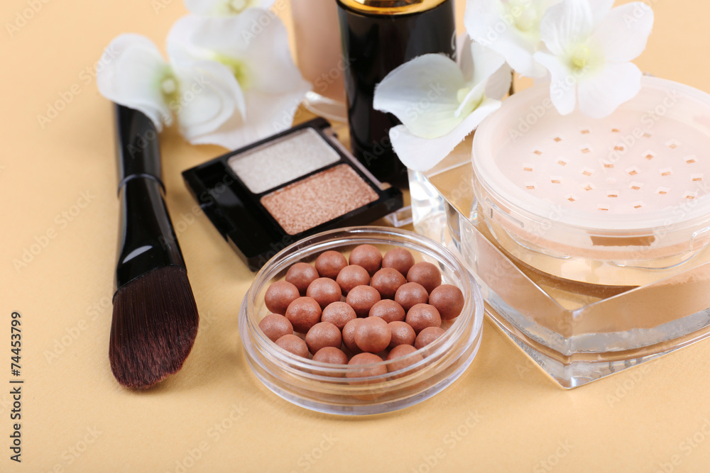 Fototapeta Basic make-up products, close-up