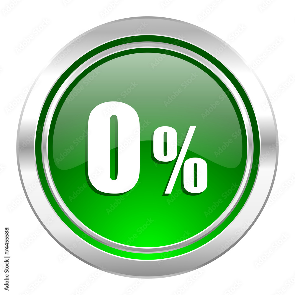 0 percent icon, green button, sale sign 0 percent icon, green button, sale sign