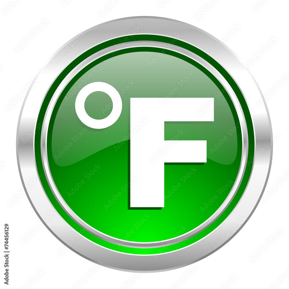 fahrenheit icon, green button, temperature unit sign fahrenheit icon, green button, temperature unit sign