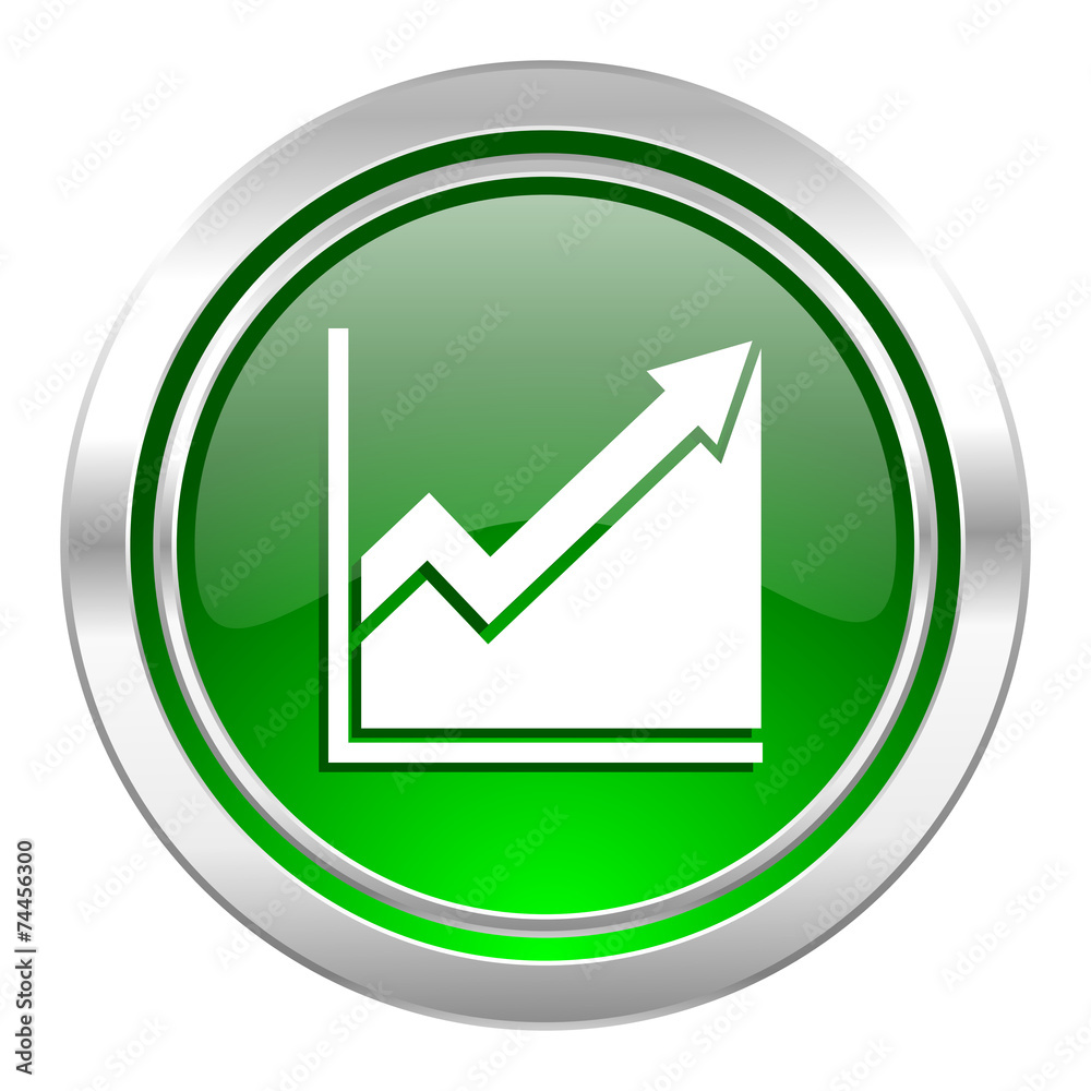 histogram icon, green button, stock sign histogram icon, green button, stock sign
