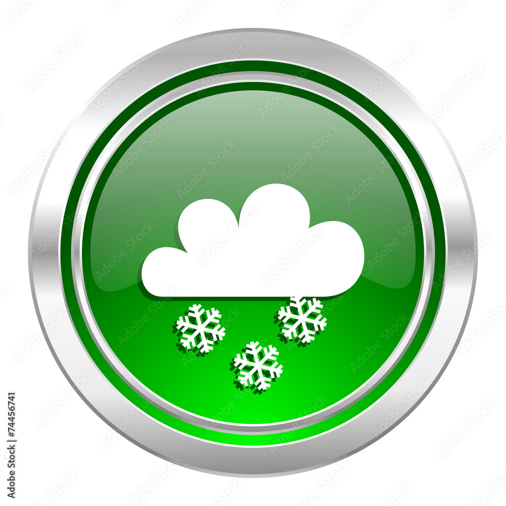 snowing icon, green button, waether forecast sign snowing icon, green button, waether forecast sign