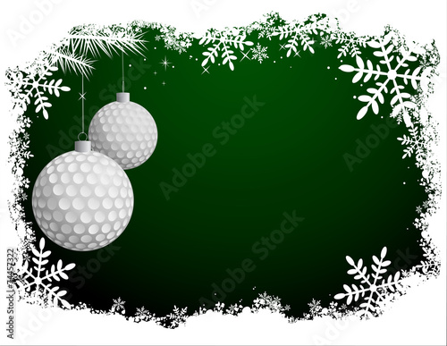Golf Christmas Balls on Green Background - Snow winter frame - Vector Illustration Greeting Card - Eps8