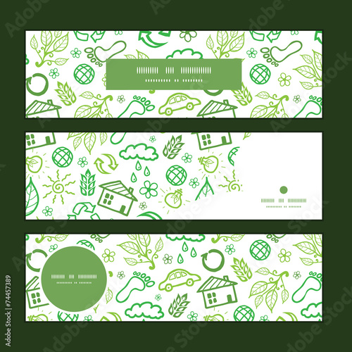 Vector ecology symbols horizontal banners set pattern background