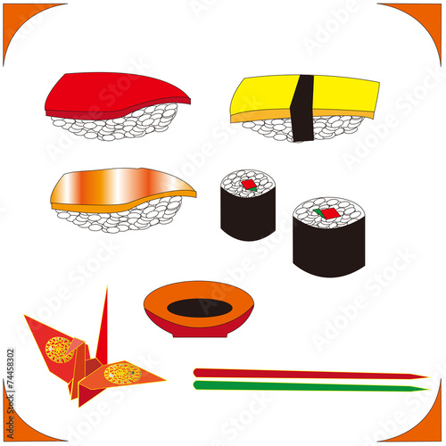 Sushi,　Origami, chapsticks おすしのセット