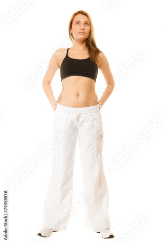 Girl in sportwear, fitness woman isolated