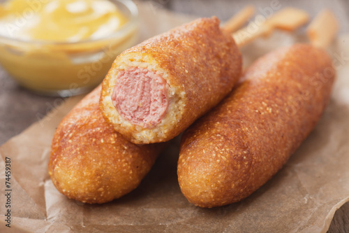Corn dog with mustard