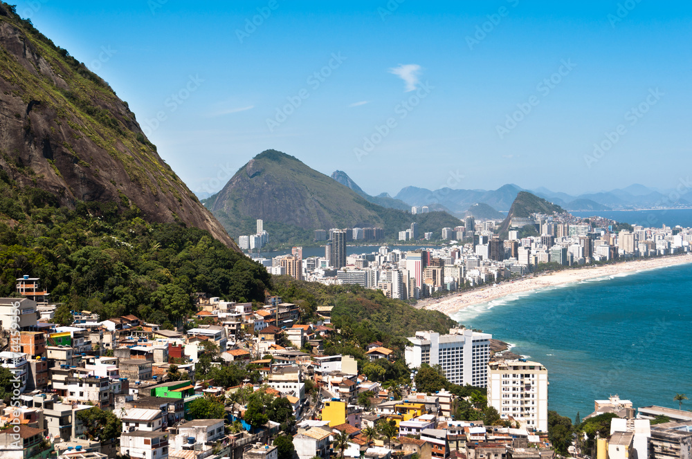 Aerial view of Ipanema Beach and Vidigal Favela in Rio
