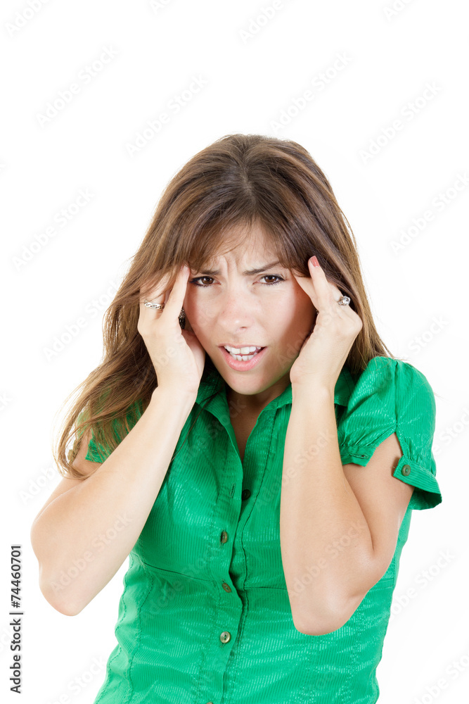 Portrait of student woman with huge headache Portrait of student woman with huge headache