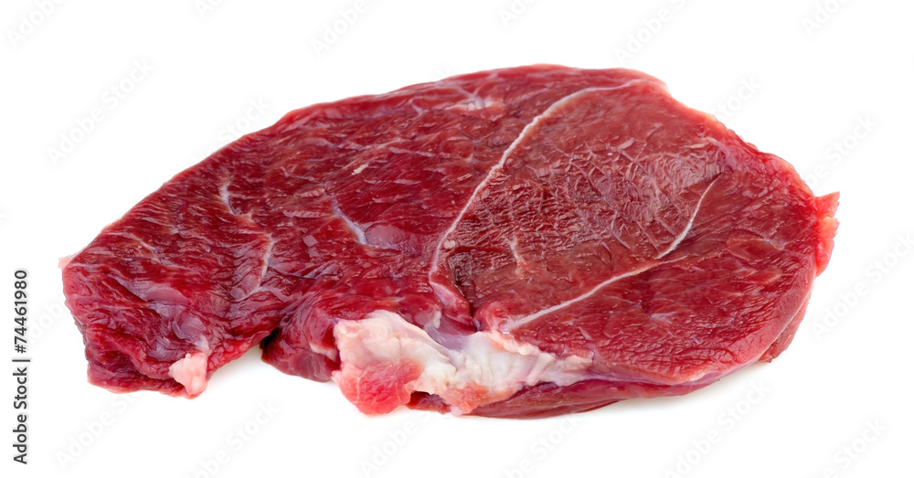 Single red meat lamb steak isolated against white