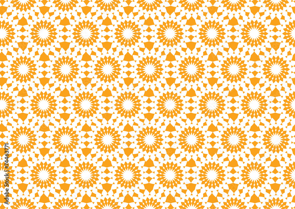 Abstract Kaleidoscopic Seamless Pattern in Orange for Wallpaper