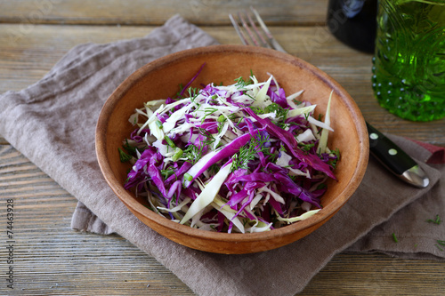 Finely chopped cabbage salad in a bowl