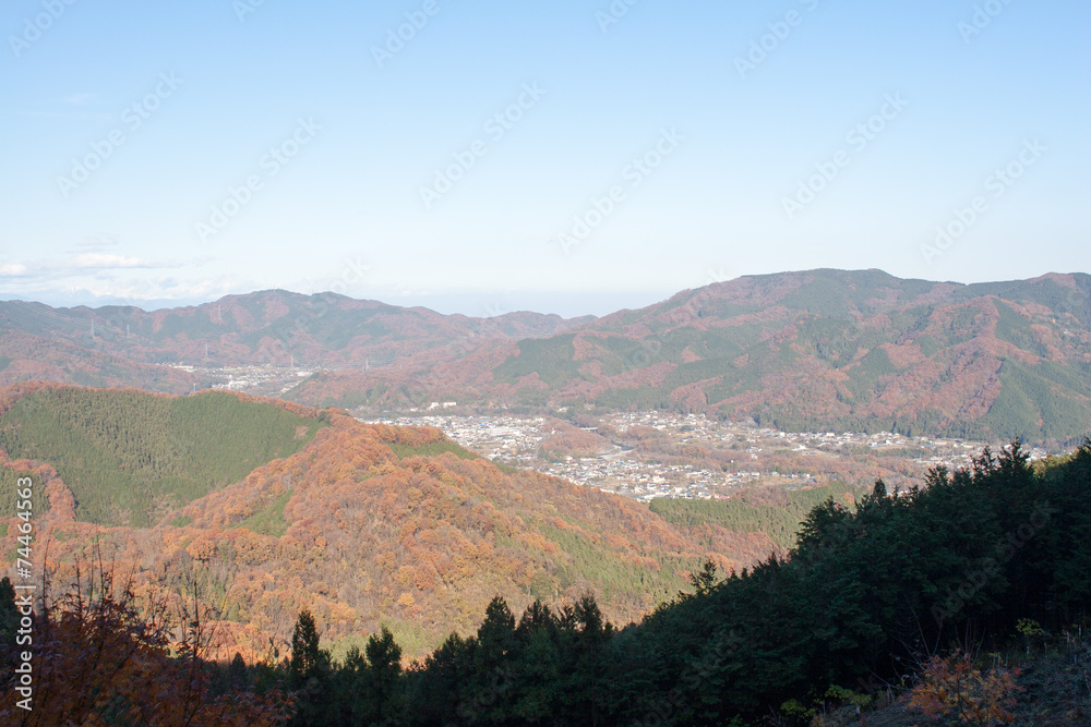 Colorful mountains with autumn leaves in Japan