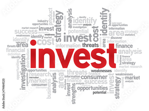 Invest business concept in word tag cloud, vector background
