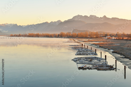 Pitt River and Golden Ears Mountain at sunrise photo
