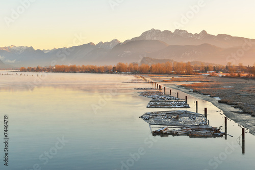 Pitt River and Golden Ears Mountain at sunrise