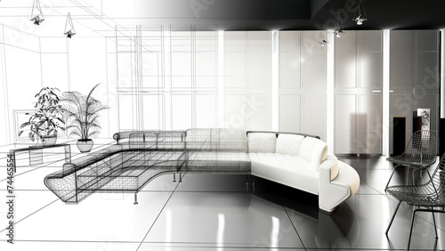 Appartamento, Rendering 3d progetto, interior, salotto photo