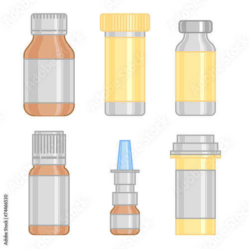 drug bottle set. colorful line icon
