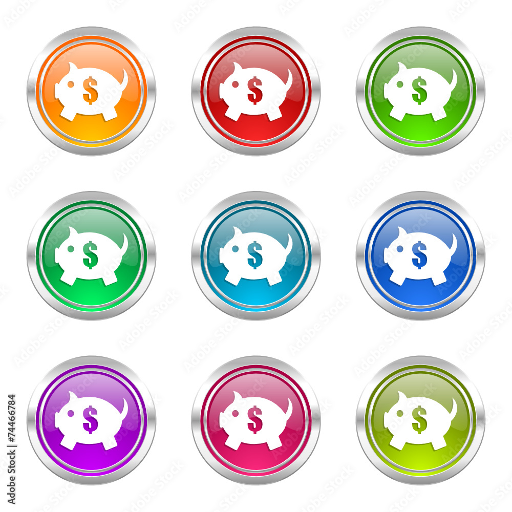 piggy bank colorful vector icons set