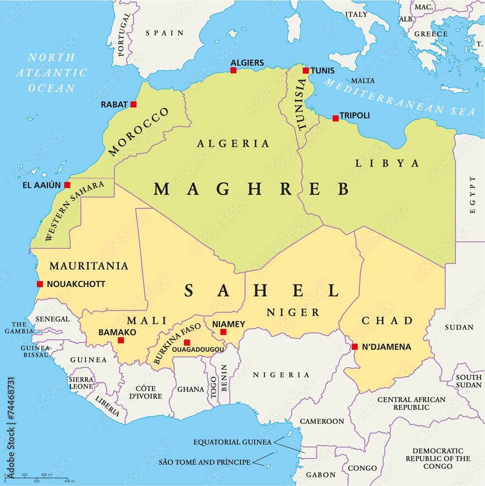 Maghreb and Sahel Political Map Stock Vector Adobe Stock