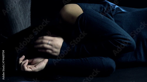 Woman being abused and hit by man with belt domestic violence