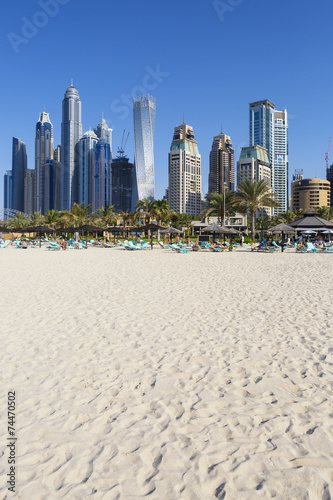 Vertical view of famous skyscrapers and jumeirah beach