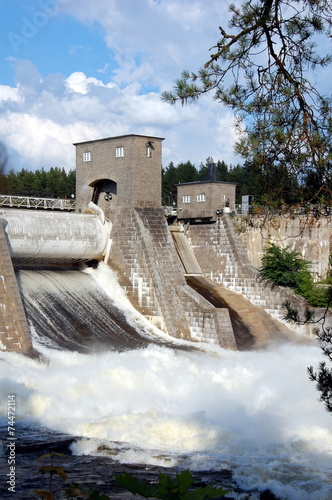View of a hydroelectric power station dam in Imatra, Finland