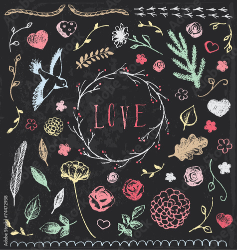 Hand Drawn Vintage Chalkboard Nature Elements