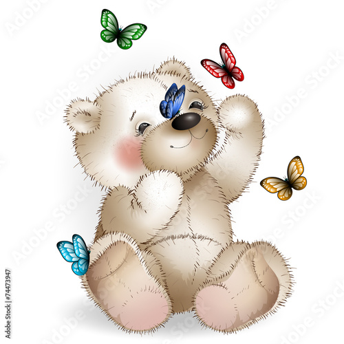 Happy Teddy bear and butterfly