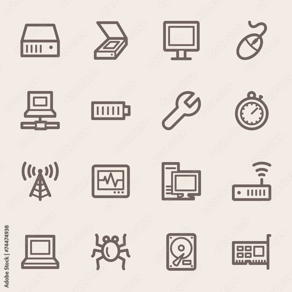 Computer components web icons set Computer components web icons set