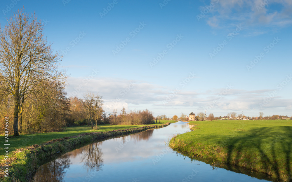 Small meandering river in a Dutch polder landscape