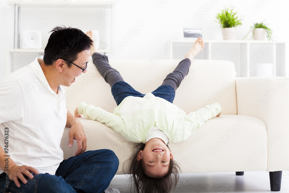 happy family in living room