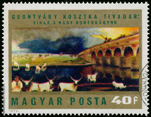 Stamp printed in Hungary shows Picture by Csontvary photo