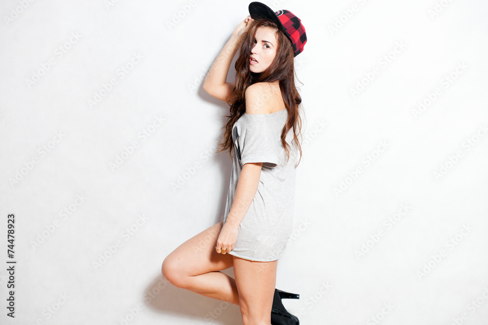 Closeup fashion studio portrait of hipster young girl Closeup fashion studio portrait of hipster young girl
