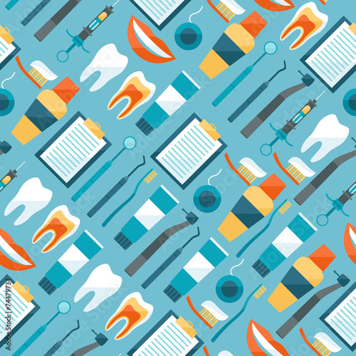 Medical seamless pattern with dental equipment icons.