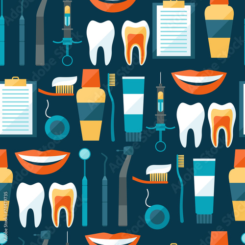 Medical seamless pattern with dental equipment icons.