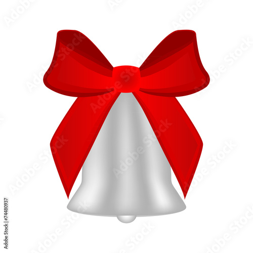 Christmas silver bell with red bow