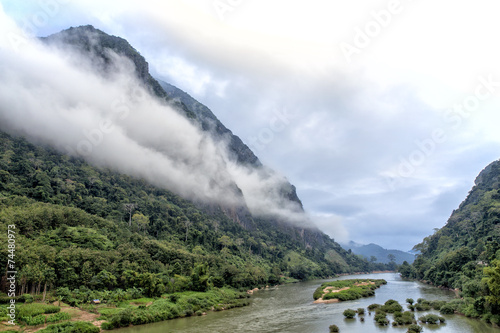 Ou River in the morning in Nong Khiaw, Laos