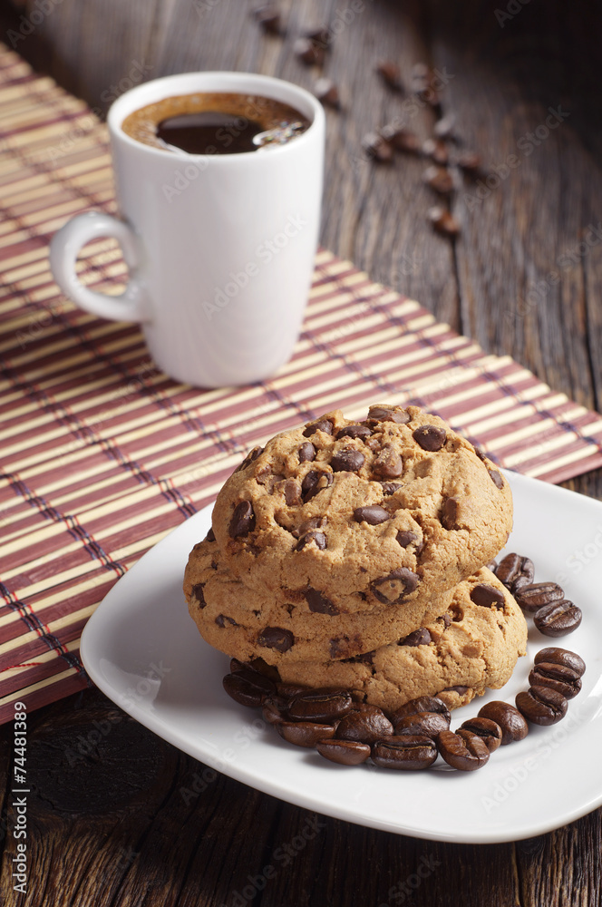 Chocolate cookies and coffee