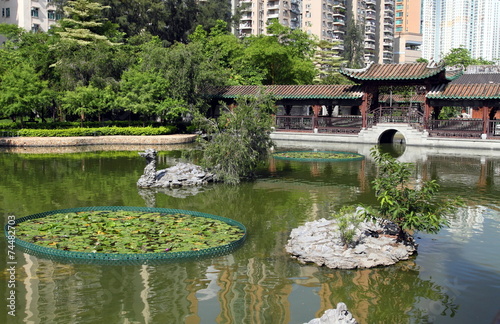 tranquil park with traditional architecture, Hong Kong